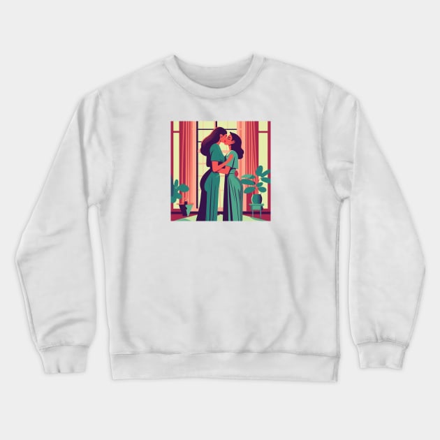 Retro Illustration of Lesbian Couple Crewneck Sweatshirt by Perspektiva